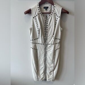 Bebe White Genuine Leather Studded Dress